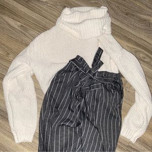 Grey and white pinstripe pants